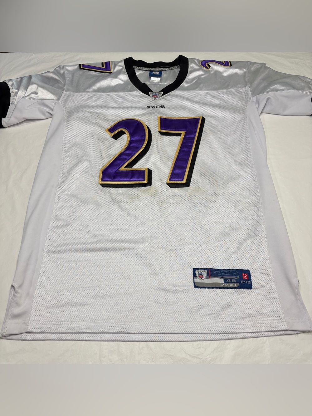 Ray Rice #27 Reebok Jersey Baltimore Ravens White Men’s 48 XL Stained